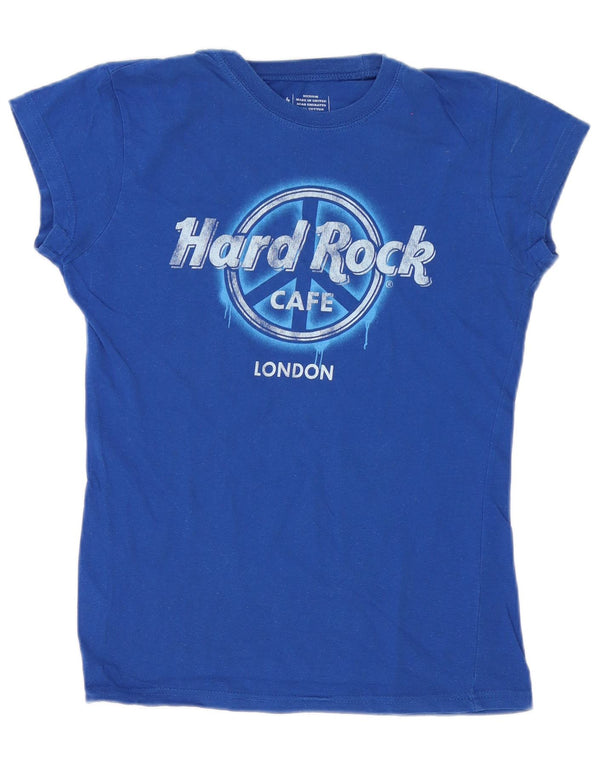 T-shirt damski Hard Rock Cafe London z grafiką Top UK 12, średni niebieski, bawełniany