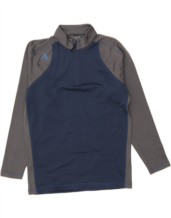 ADIDAS Mens Climawarm Pullover Tracksuit Top Large Navy Blue Colourblock Vintage Adidas and Second-Hand Adidas from Messina Hembry 
