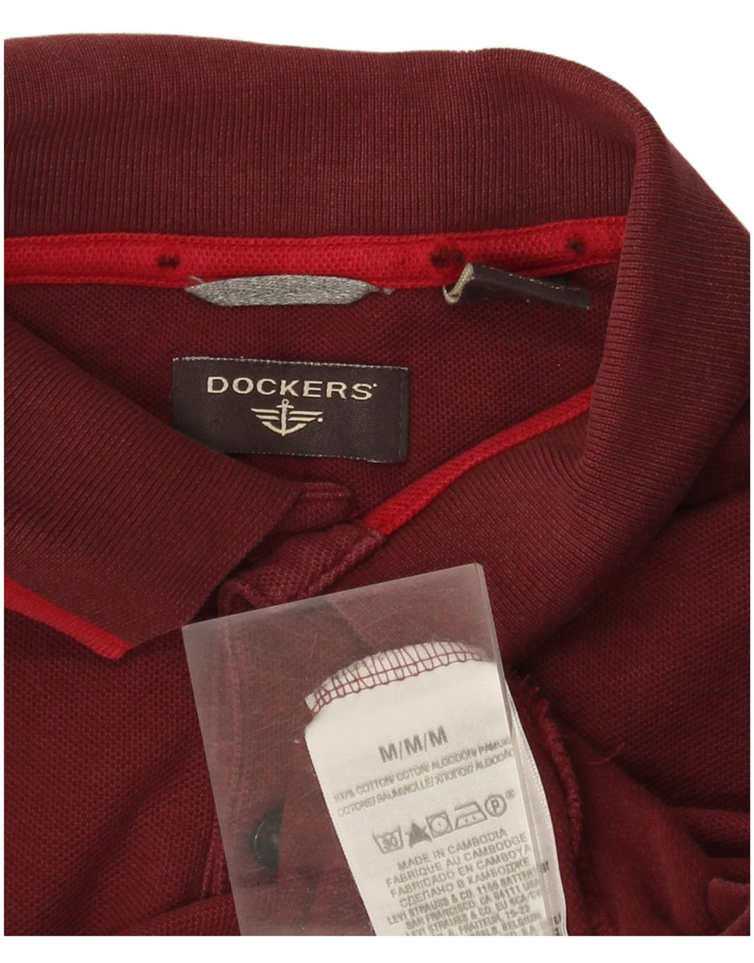 Męska koszulka polo z długim rękawem Dockers, średnia, bordowa bawełna