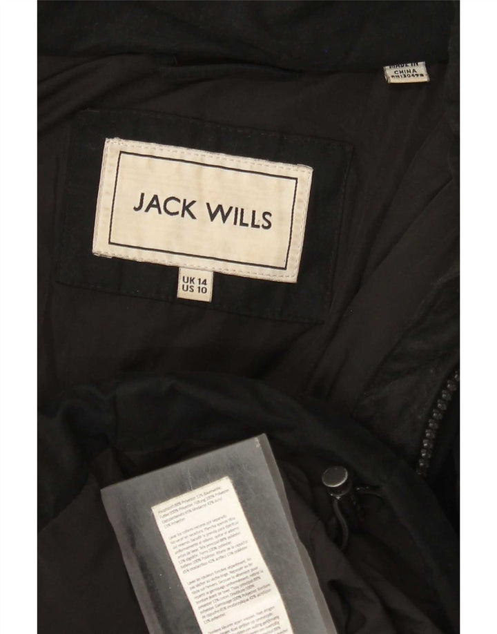 Damska wyściełana kurtka z kapturem Jack Wills UK 14, duża, czarna, poliestrowa