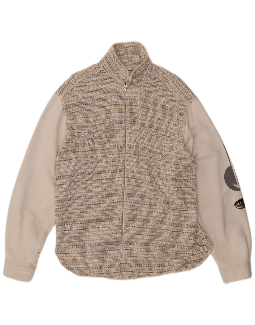 Męska kurtka bomber VINTAGE Graphic UK 44 2XL Beżowa wełna w paski