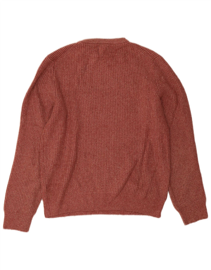 Marks & Spencer Męski sweter z okrągłym dekoltem, mały bordowy poliamid