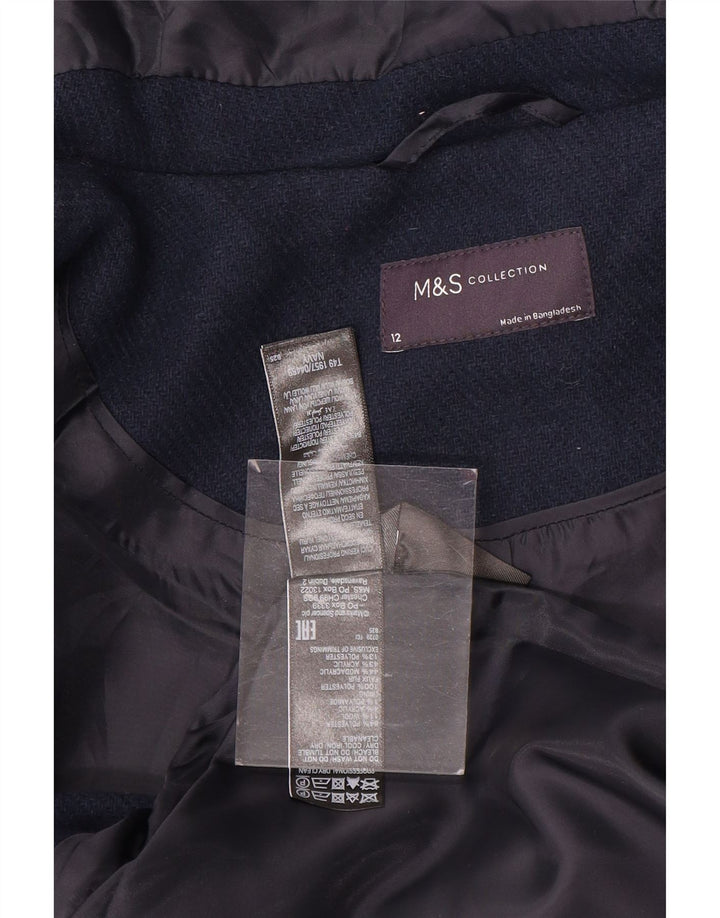 Marks & Spencer Damski płaszcz z kapturem i kapturem UK 12 Średni granatowy wełniany