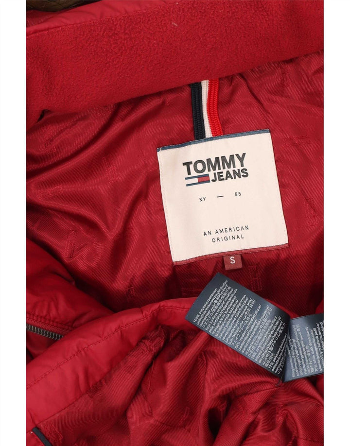 Damska ocieplana kurtka z kapturem Tommy Hilfiger UK 10, mała, czerwona, poliestrowa