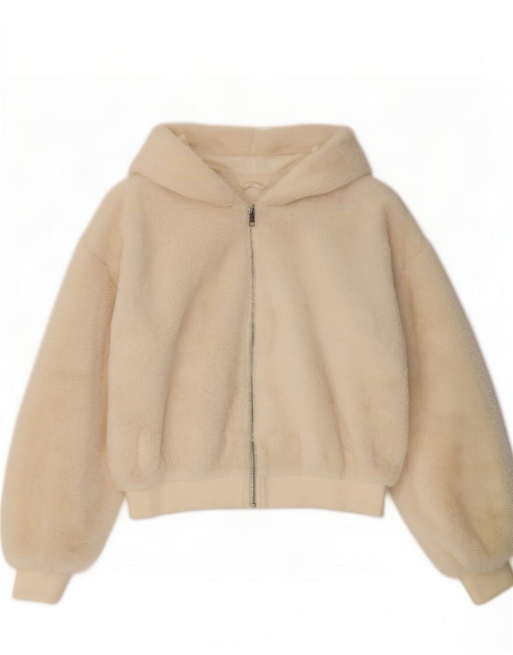 Damska kurtka bomber z kapturem Teddy Bear UK 10 Topshop, mała w kolorze złamanej bieli