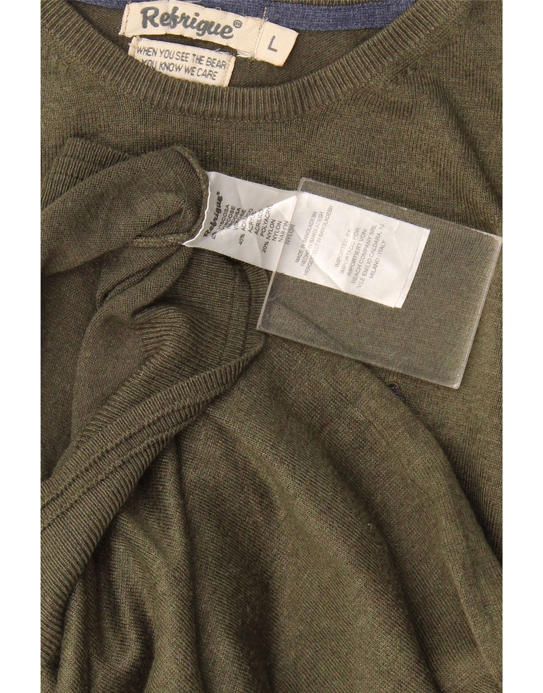 Refrigiwear Męski sweter z okrągłym dekoltem, duża wiskoza khaki