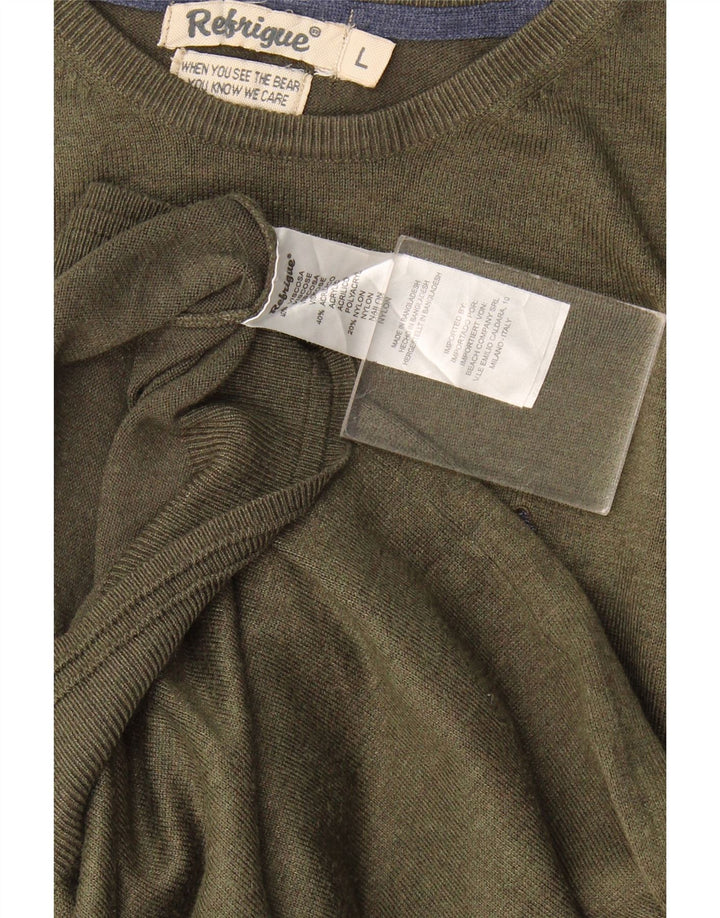 Refrigiwear Męski sweter z okrągłym dekoltem, duża wiskoza khaki