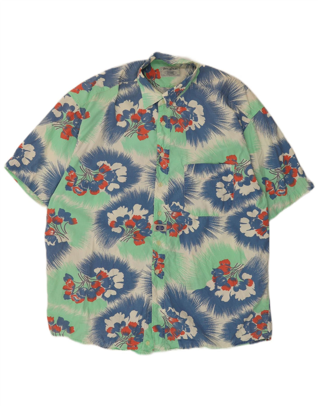 UNIFORMOWA Męska koszula z krótkim rękawem XL Zielona, bawełniana w kwiaty