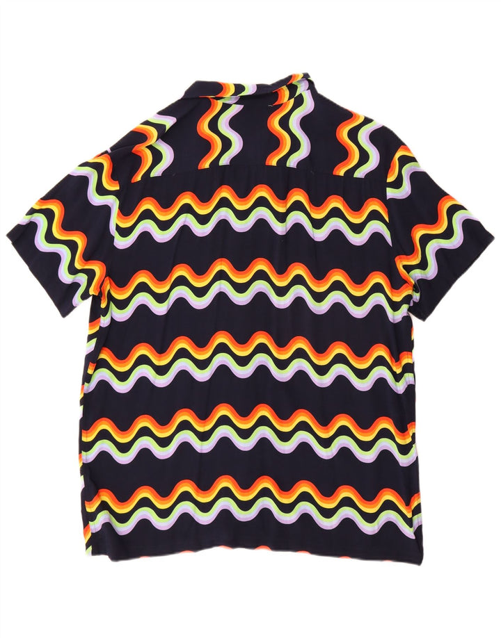 Koszula męska z krótkim rękawem w stylu vintage, duża, granatowa, wiskozowa jodełka