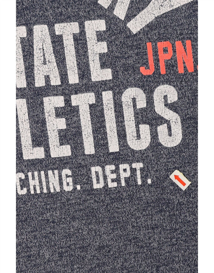 SUPERDRY Męski T-shirt z grafiką lekkoatletyczną, duży, niebieski, bawełniany w cętki