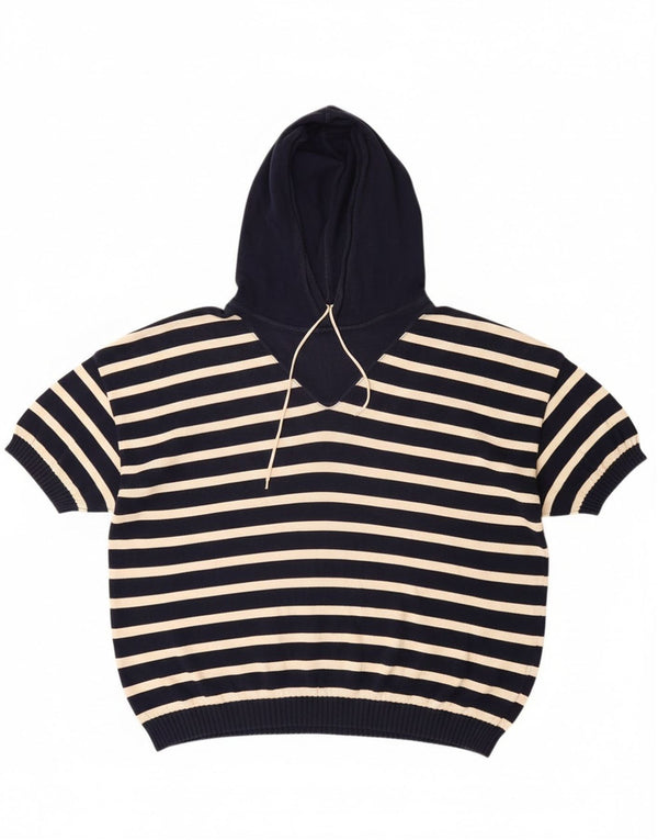 Męski sweter z kapturem i krótkim rękawem Benetton, w duże granatowe paski