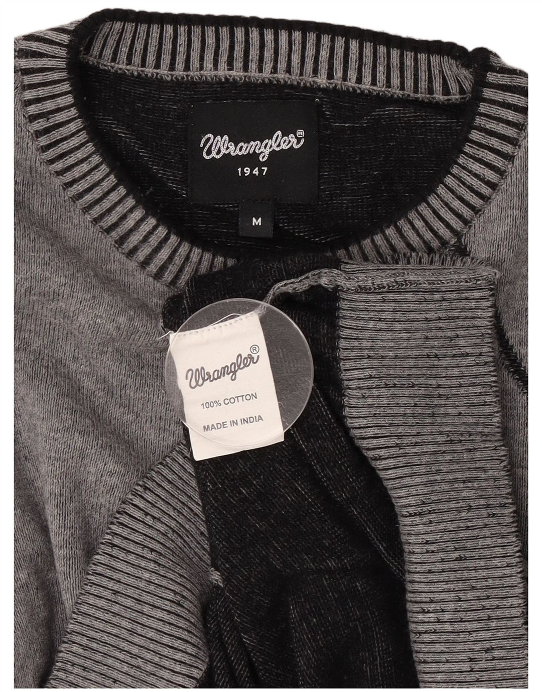 Wrangler Męski sweter z okrągłym dekoltem Średni szary, geometryczny, bawełniany