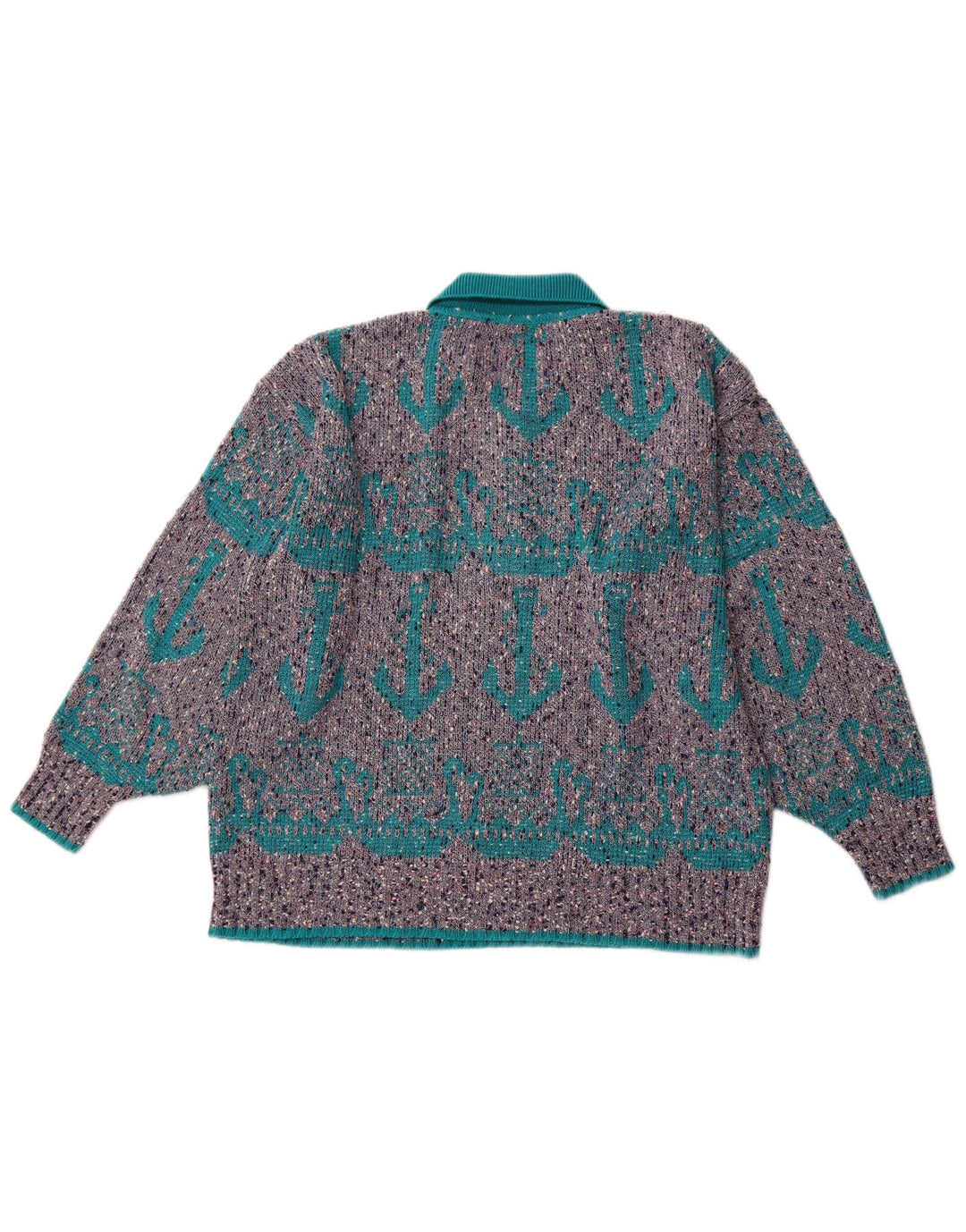 Męski sweter polo w stylu vintage, abstrakcyjny wzór XL, szary