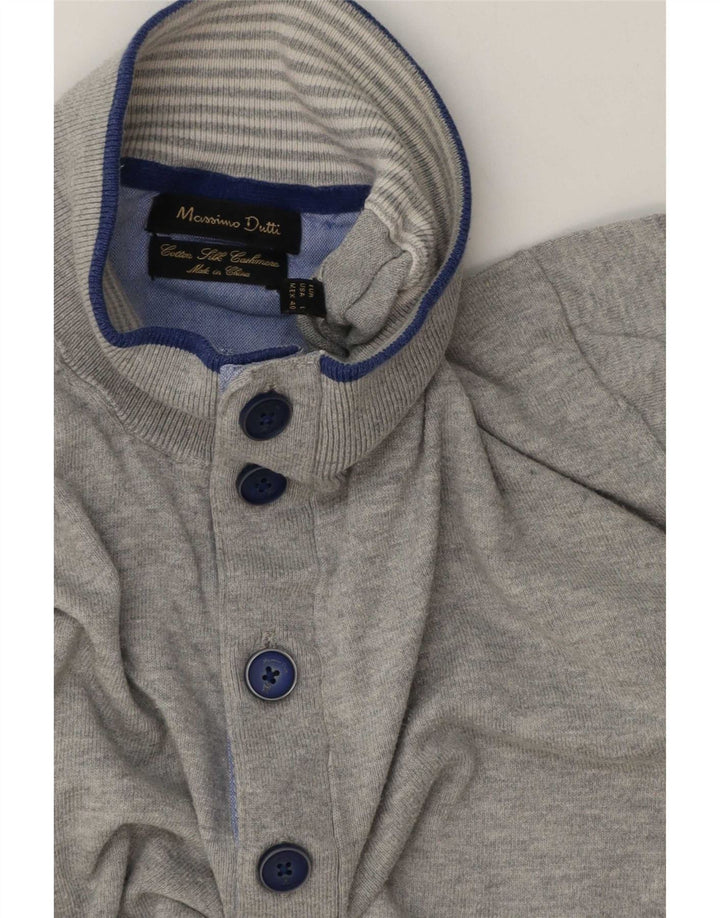 Męski sweter zapinany na guziki Massimo Dutti, duży, szary, bawełniany w plamki