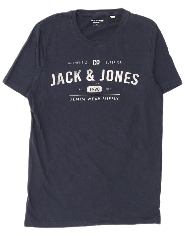 Jack & Jones Mens Graphic T-Shirt Top Medium Navy Blue Cotton