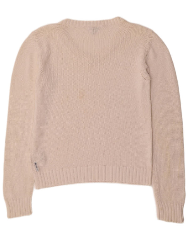 ARMANI JEANS Damski sweter z dekoltem w kształcie litery V, UK 16, duży, biały, bawełniany