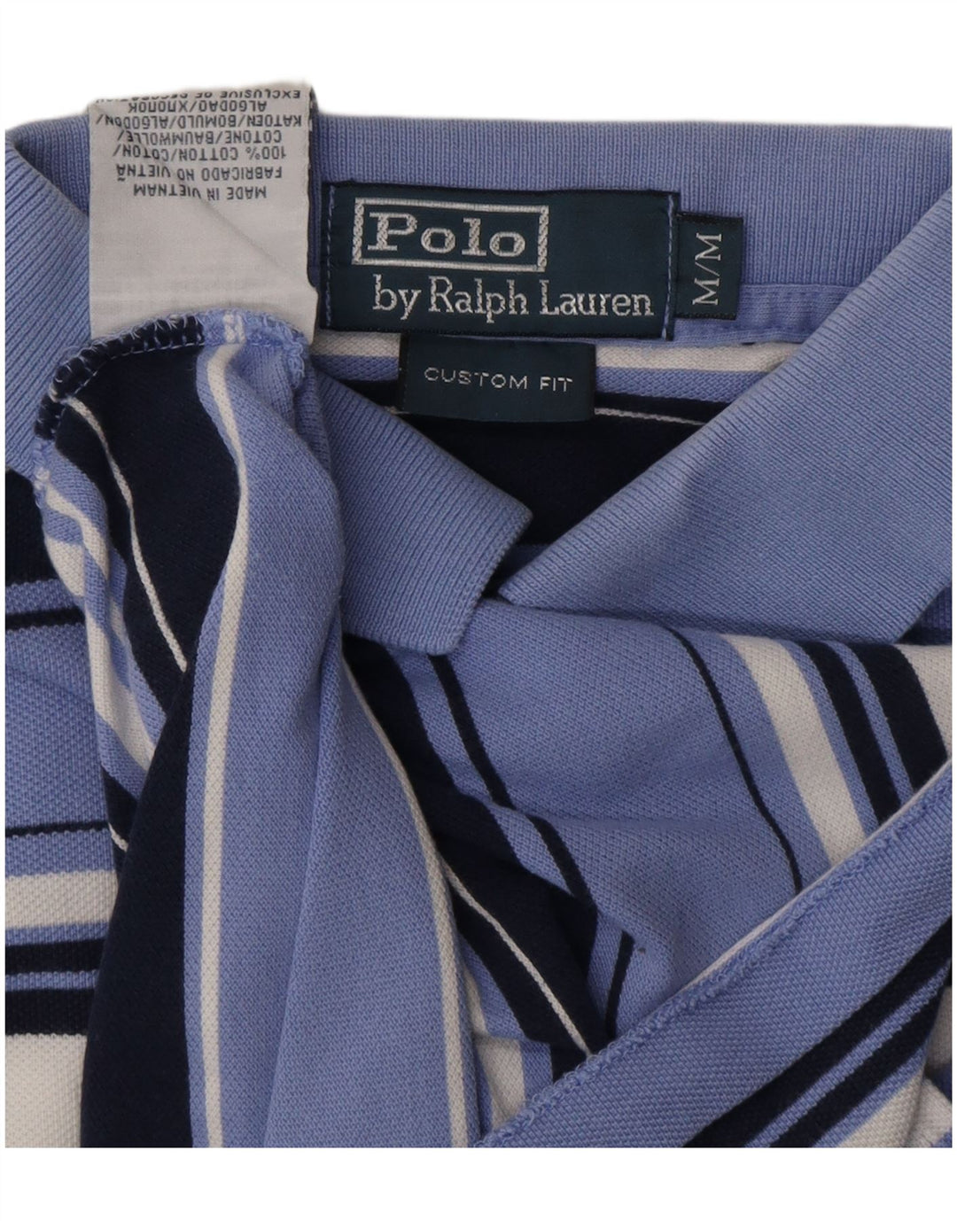 POLO RALPH LAUREN Męska koszulka polo o dopasowanym kroju, bawełniana w średnie niebieskie paski