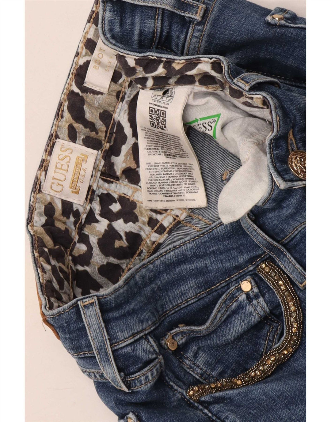 Jeansy damskie Guess z wysokim stanem Bootcut W28 L28, niebieska bawełna