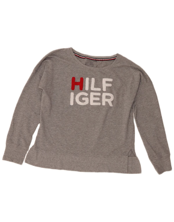 Damska bluza z grafiką Tommy Hilfiger, UK 10, mała, szara bawełna