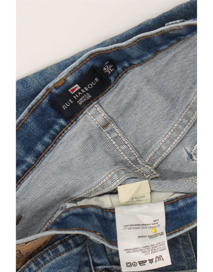 Marks & Spencer Męskie niebieskie dżinsy proste Harbor W42 L31 bawełniane