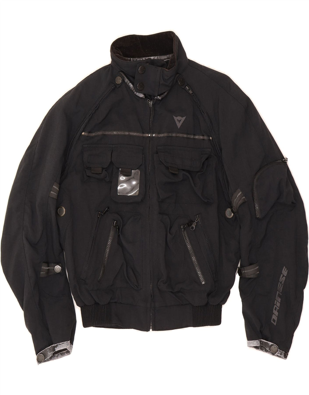 DAINESE Womens Graphic Racer Jacket UK 14 Medium Black Nylon Vintage Dainese and Second-Hand Dainese from Messina Hembry 