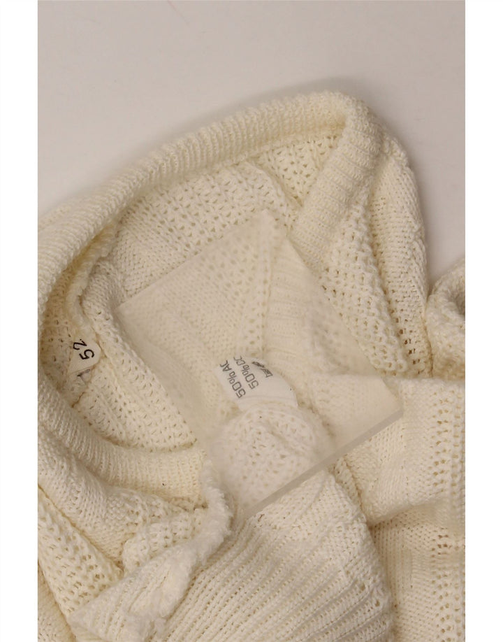 Męski sweter z okrągłym dekoltem w stylu VINTAGE IT 52, duży, biały akryl