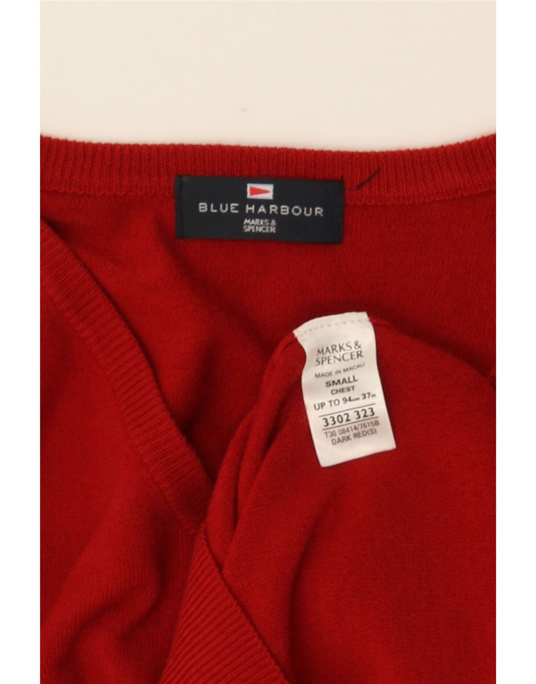 MARKS & SPENCER Męski sweter w kolorze niebieskim z dekoltem w kształcie litery V, mały, czerwony, akrylowy