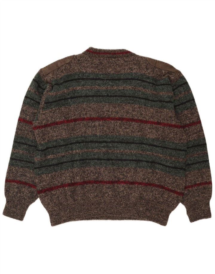 Męski sweter z okrągłym dekoltem Ranger XL, poliamid w brązowe paski