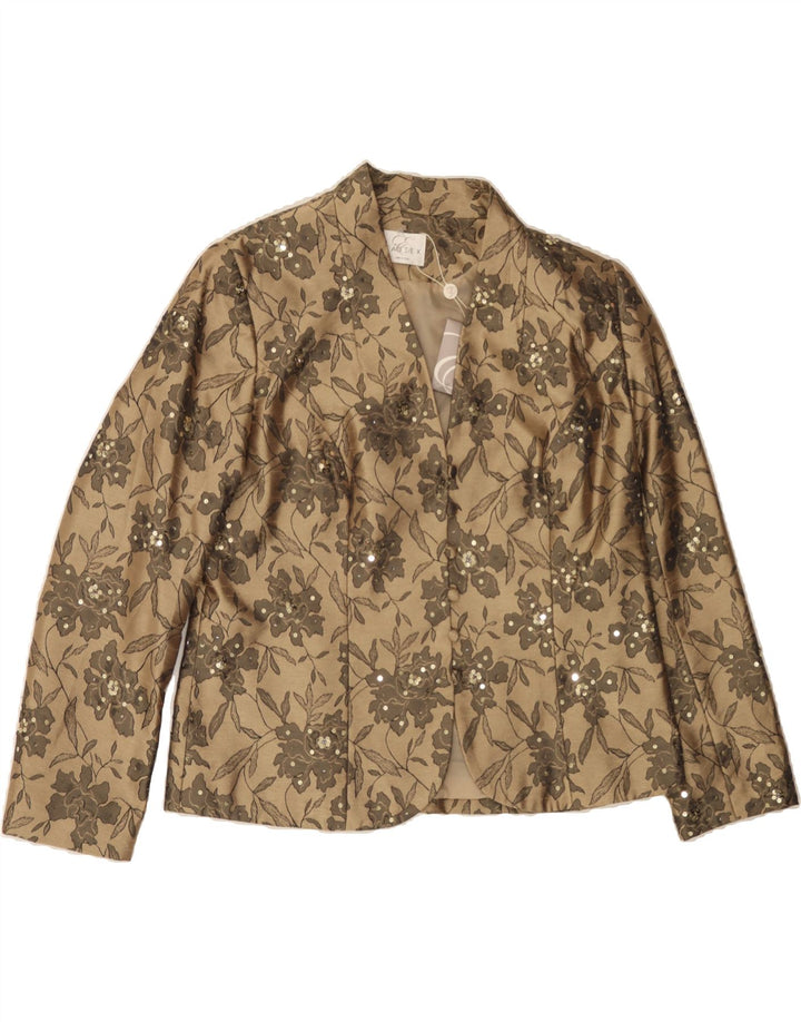 EASTEX Womens 6 Button Blazer Jacket UK 12 Medium Beige Floral Nylon Vintage Eastex and Second-Hand Eastex from Messina Hembry 