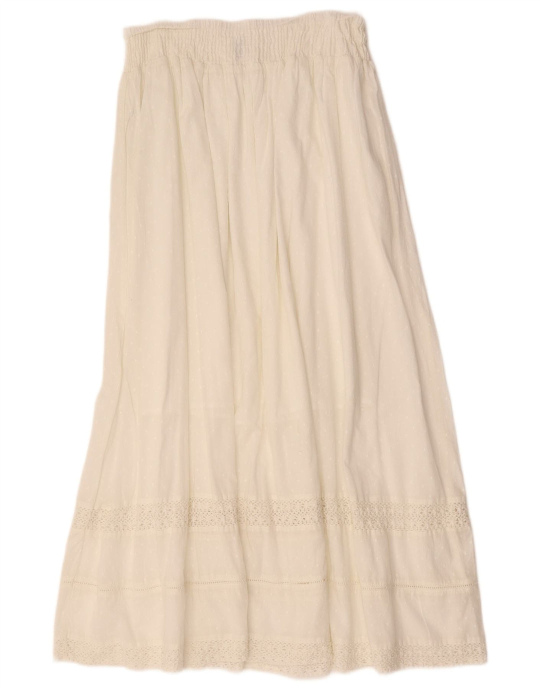 BENETTON Damska spódnica cygańska z wysokim stanem W28 Średnia biała w cętki