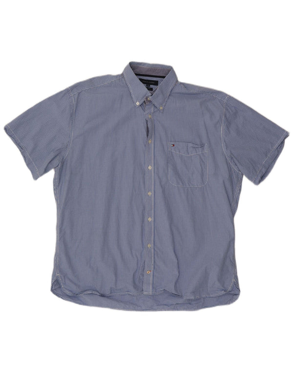 Męska koszula z krótkim rękawem TOMMY HILFIGER o dopasowanym kroju 2XL, niebieska bawełniana kratka