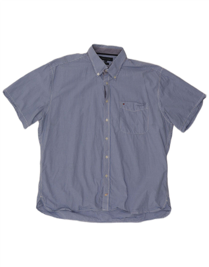 Męska koszula z krótkim rękawem TOMMY HILFIGER o dopasowanym kroju 2XL, niebieska bawełniana kratka