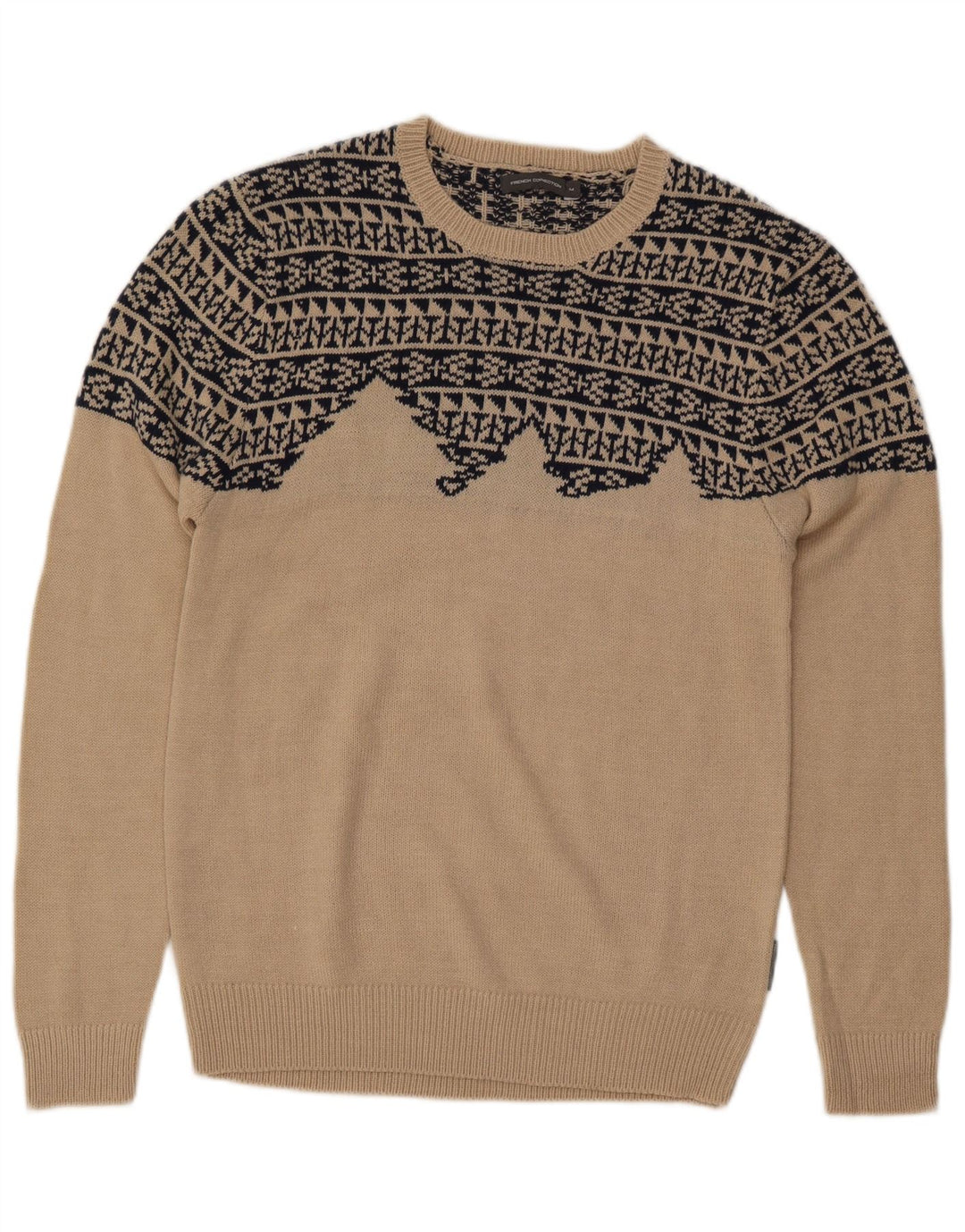 FRENCH CONNECTION Męski sweter z dekoltem w łódkę, średnio beżowy, geometryczny