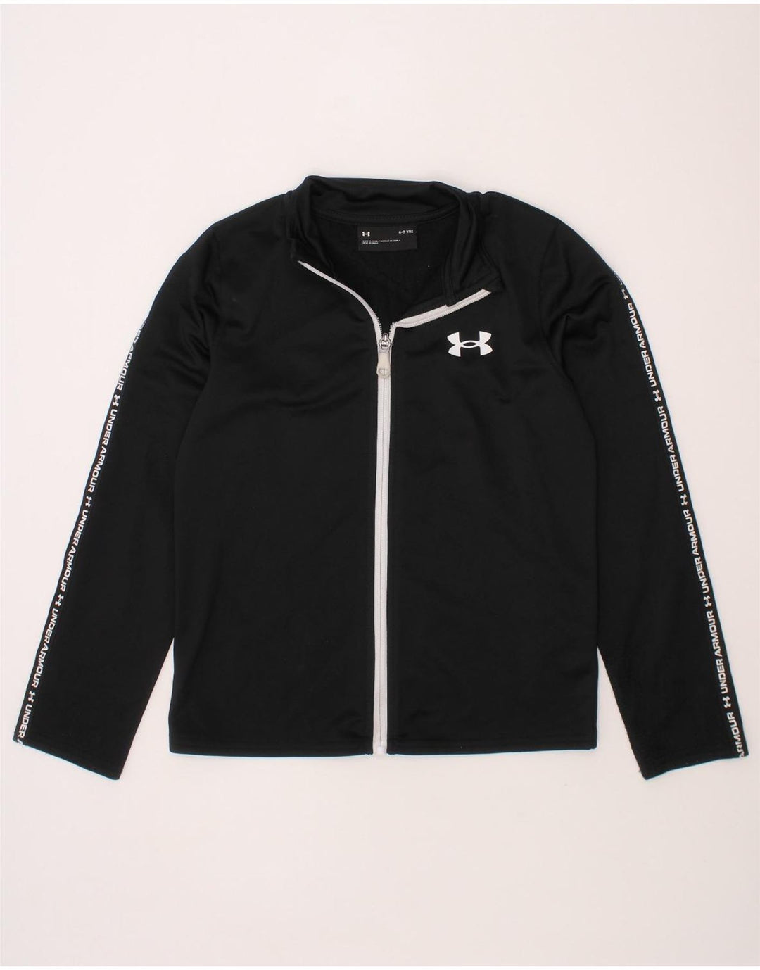 UNDER ARMOUR Boys Graphic Tracksuit Top Jacket 6-7 Years Black Polyester Vintage Under Armour and Second-Hand Under Armour from Messina Hembry 