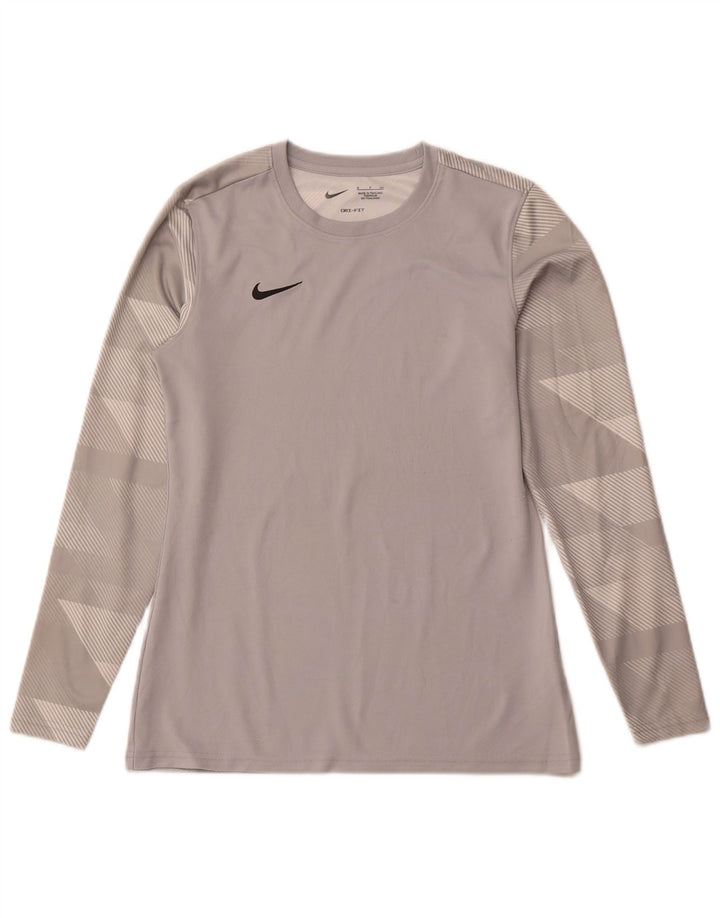 Damska koszulka Nike Dri Fit z długim rękawem, UK 10, mały, szary, geometryczny poliester