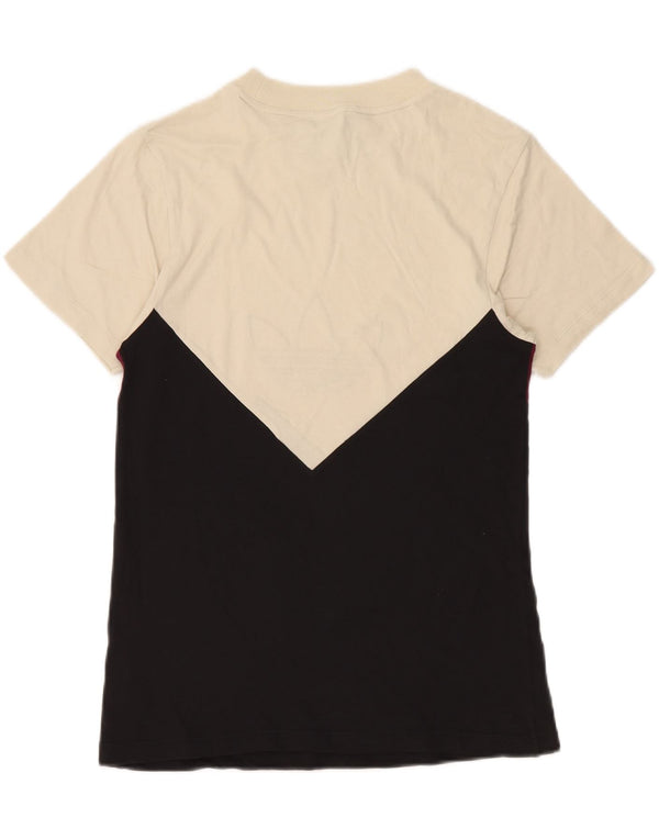 Damska koszulka graficzna Adidas Top UK 8, mała, biała, bawełniana z blokami kolorów