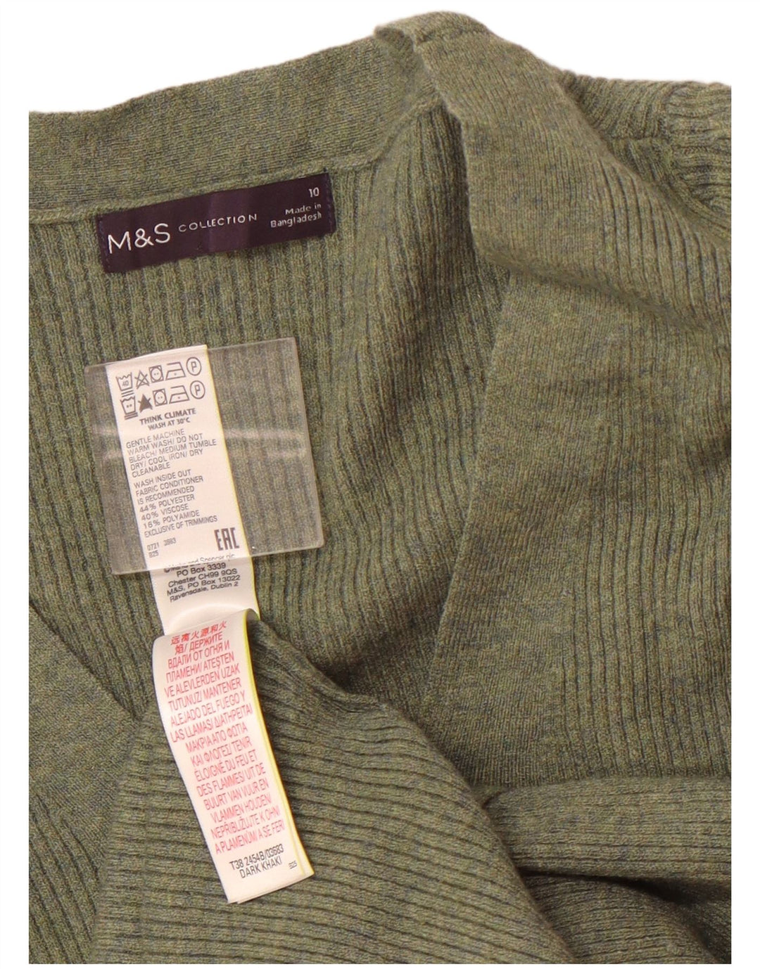 Marks & Spencer Damski sweter z dekoltem w kształcie litery V, UK 10, mały, zielony, poliester