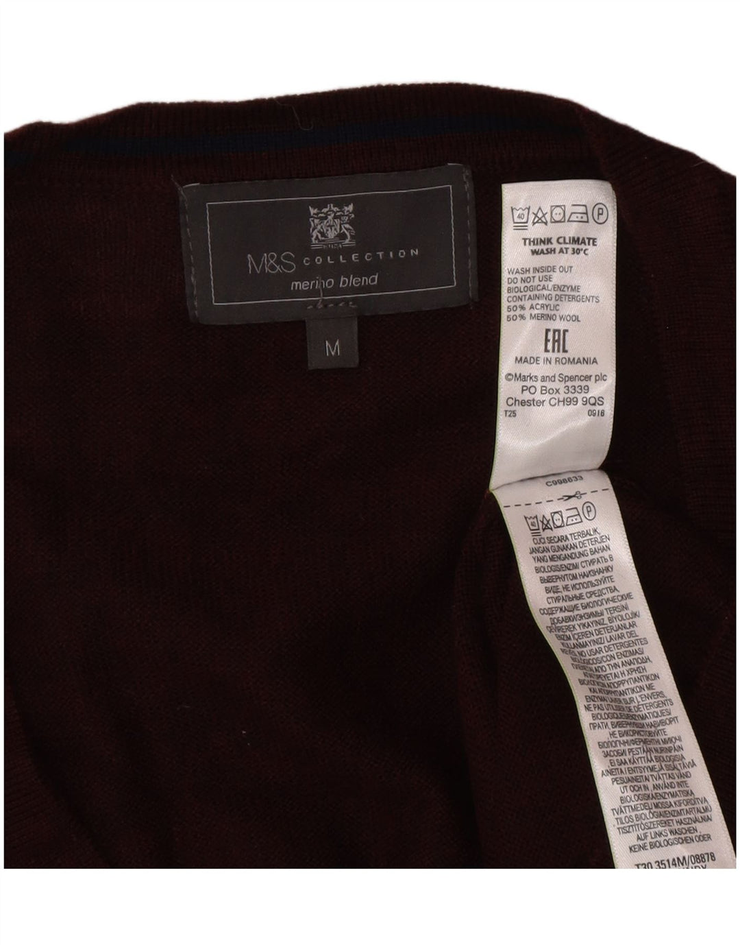 Marks & Spencer Męski sweter kardigan, średni burgund, akryl