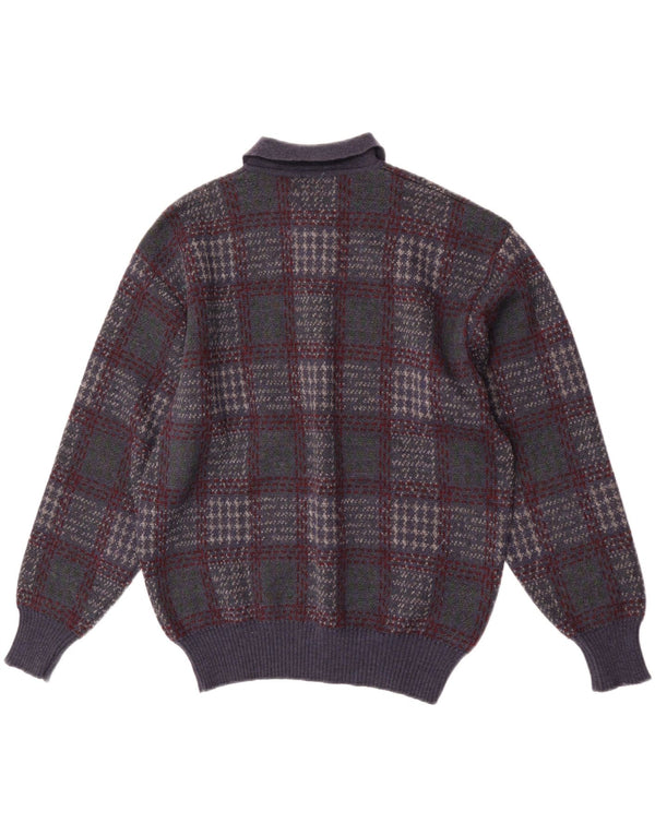 Męski sweter polo Jean Pierre, duży, granatowy, wełniany w kratę