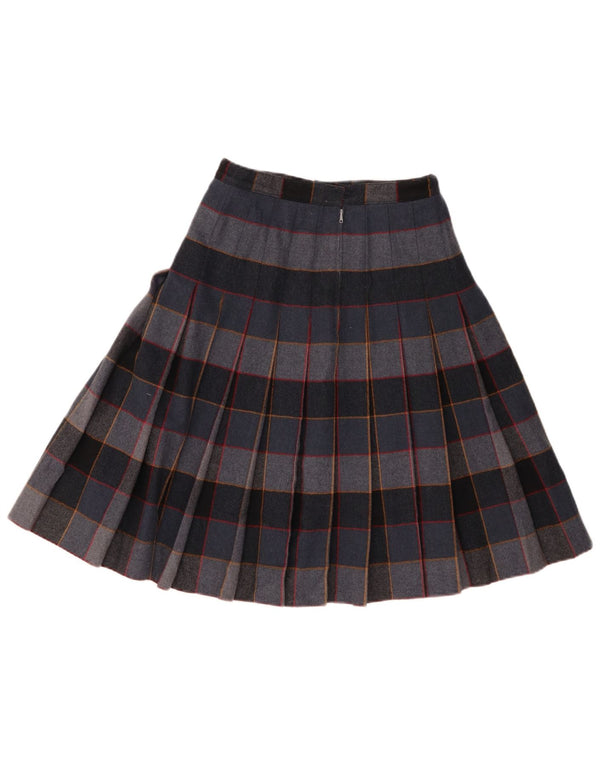 Vintage Womens Knife Pleated Skirt W26 Small Navy Blue Plaid