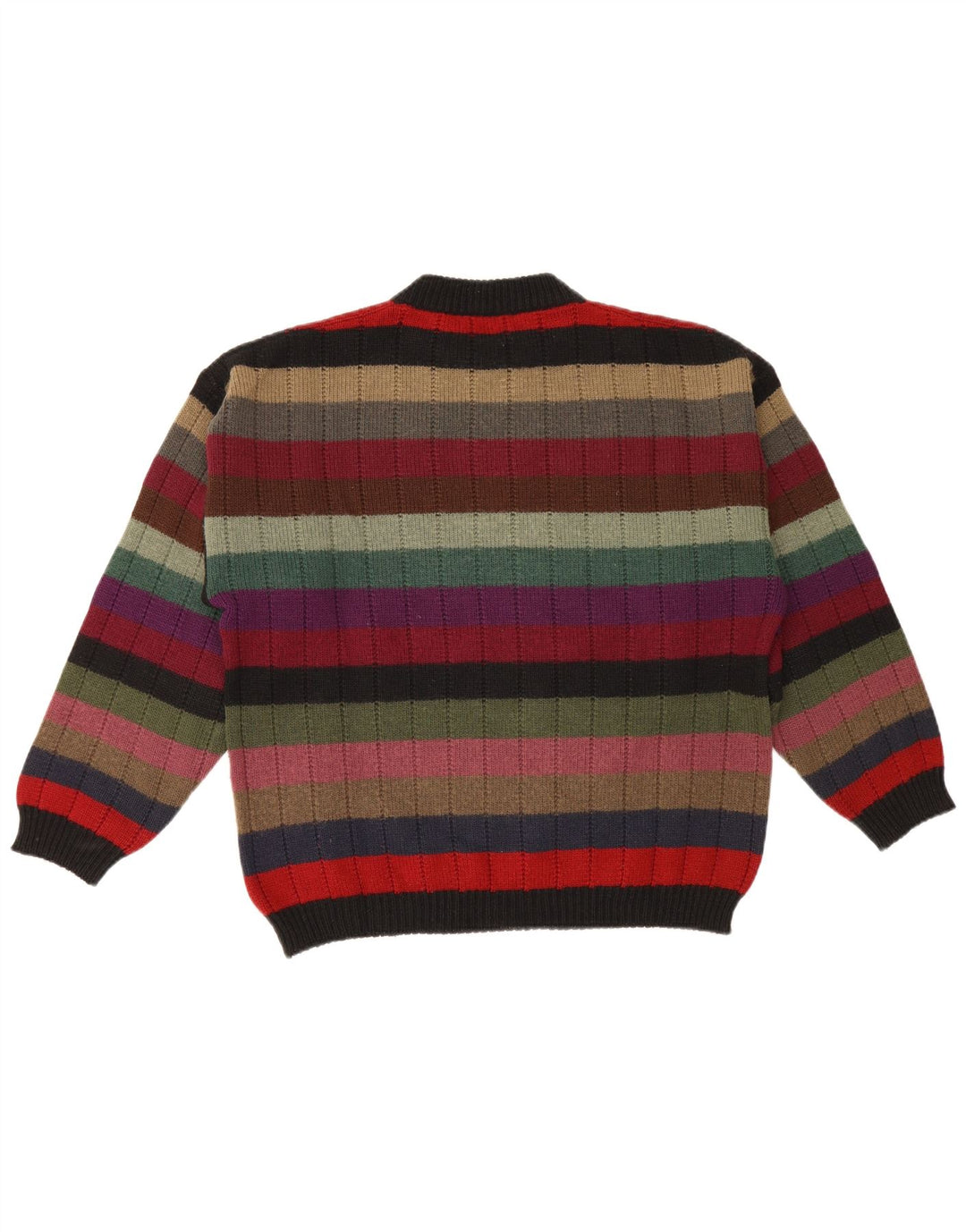 Męski sweter w stylu vintage z okrągłym dekoltem i średnimi wielobarwnymi paskami