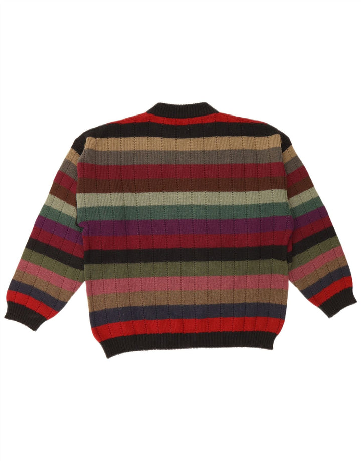 Męski sweter w stylu vintage z okrągłym dekoltem i średnimi wielobarwnymi paskami