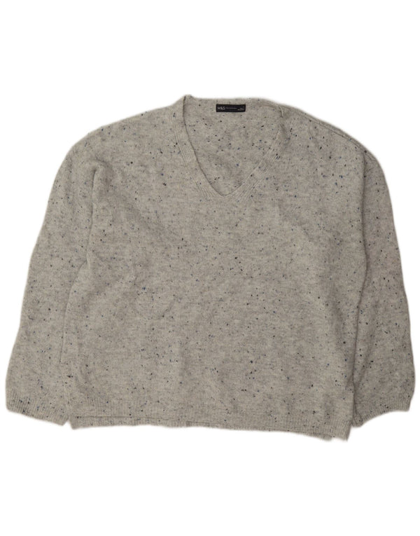 Marks & Spencer Damski sweter z dekoltem w kształcie litery V, UK 16, duży, szary, nakrapiany