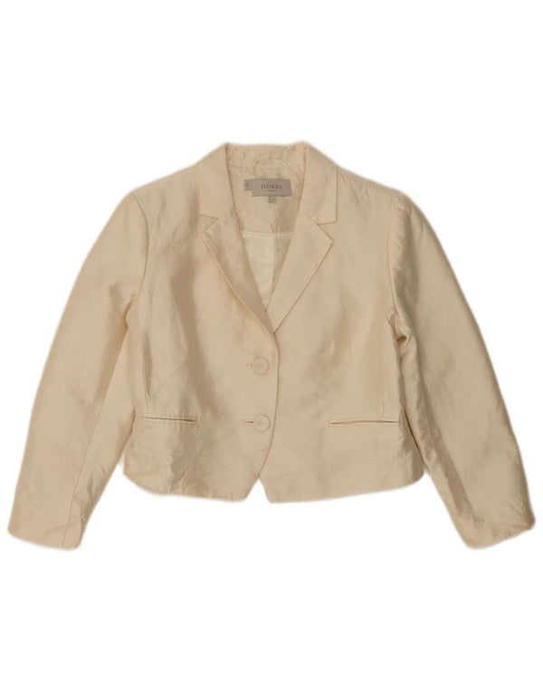 Hobbs Womens 2 Button Crop Blazer Jacket UK 10 Small Off White Wool