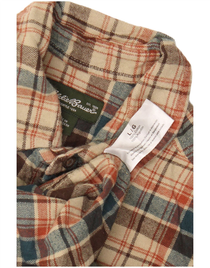 Koszula flanelowa męska Eddie Bauer, duża, bawełniana w beżową kratę