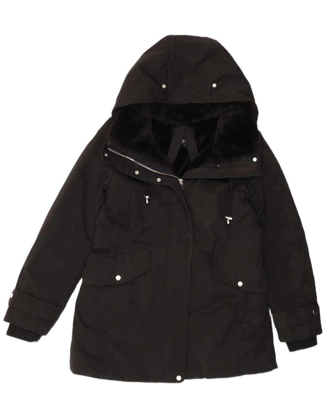 Damska kurtka parka z kapturem Zara UK 18 XL, czarny poliester