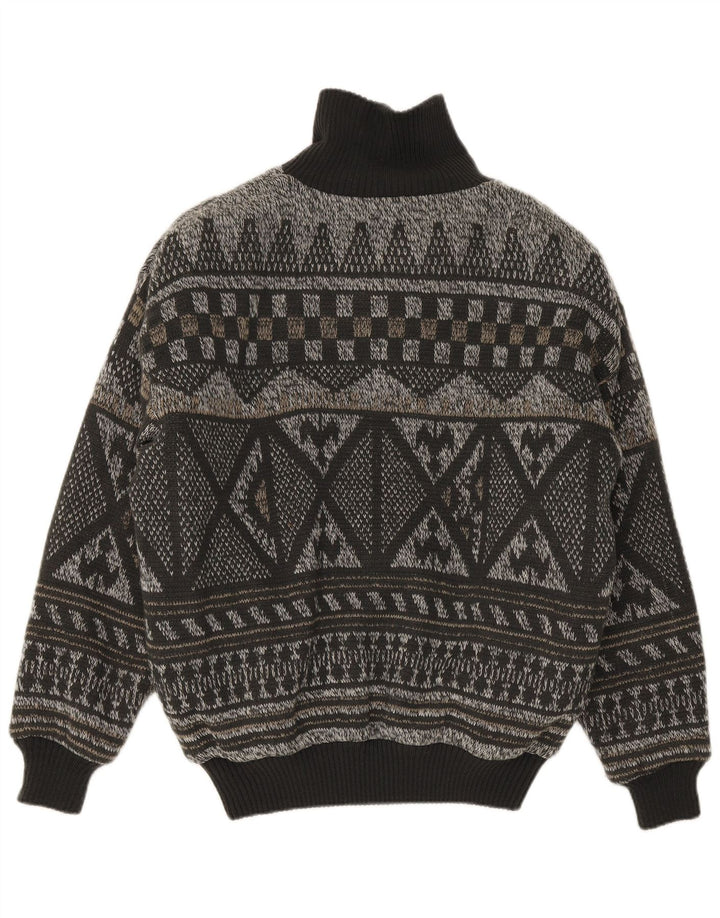 Męska dzianinowa kurtka bomber w stylu vintage IT 52 XL Szara Fair Isle, poliakryl