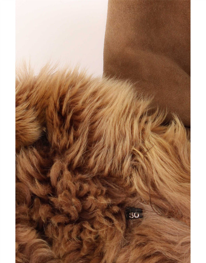 Vintage damska luźna kurtka shearling IT 50 XL, brązowa, klasyczna
