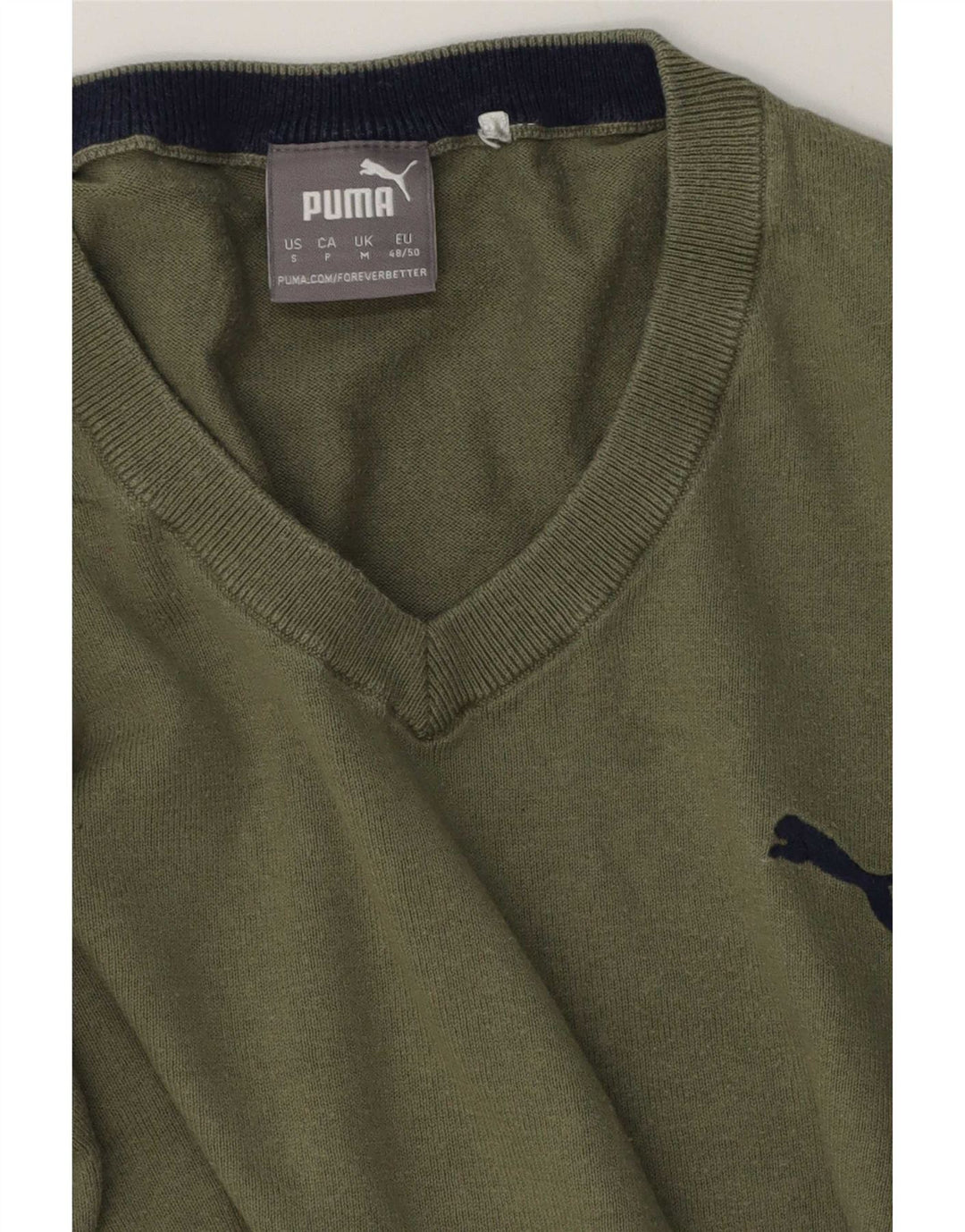 Męski sweter Puma z dekoltem w kształcie litery V, średniozielony, z blokami kolorów