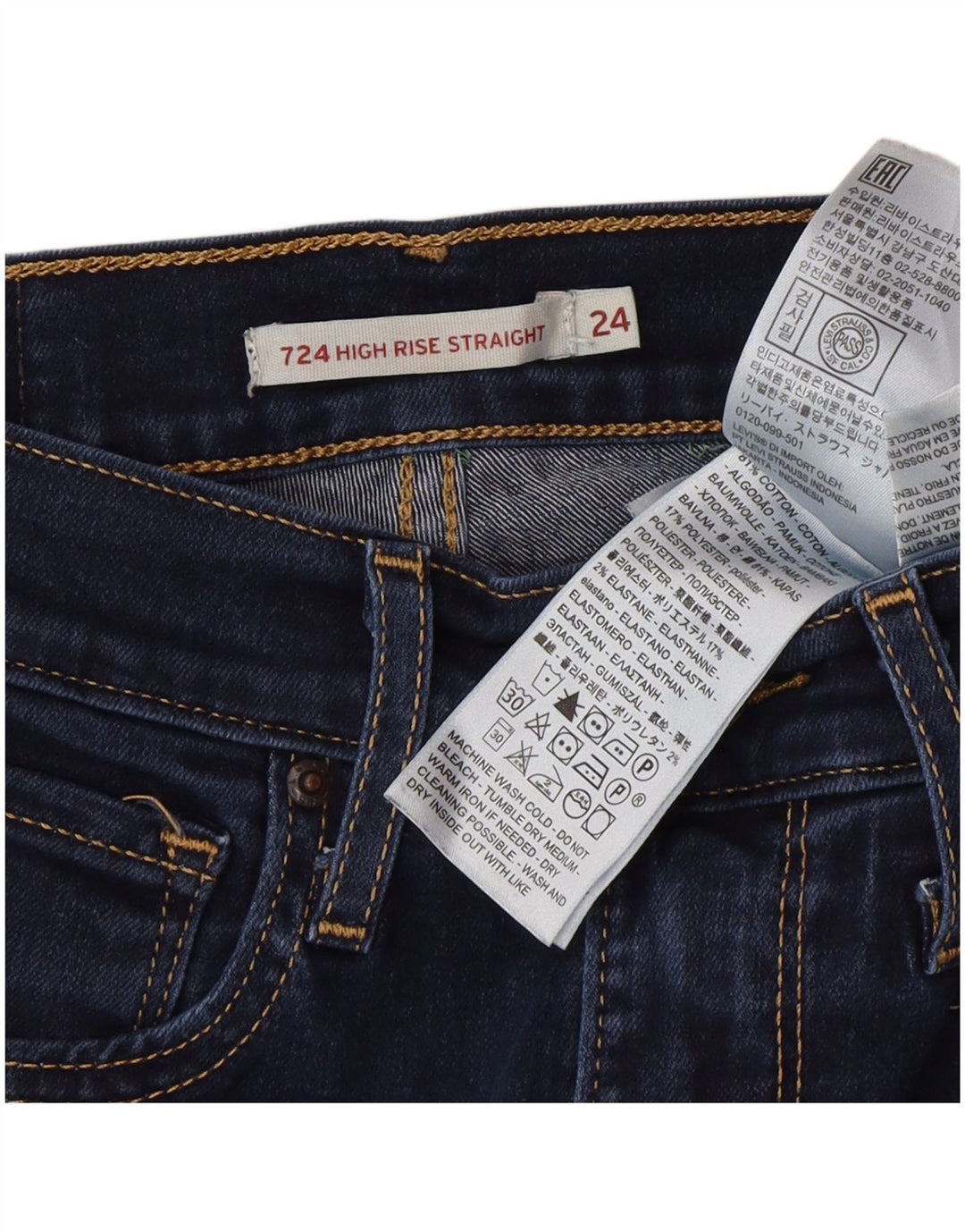 Damskie dżinsy Levi's 724 z wysokim stanem W24 L30 Niebieska bawełna